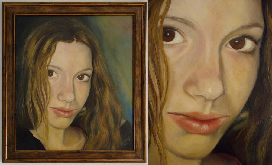 Portret olejny w ramie, 67x60 cm, oraz powiększenie