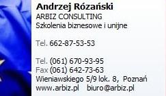Wizytówka Arbiz - Szkolenia unijne i biznesowe