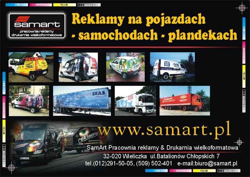 Reklama na pojazdach samochodach plandekach, oklejanie pojazdów, druk plandek  www.samart.pl