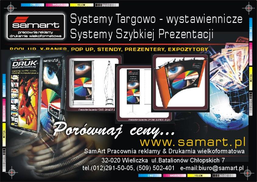Systemy wystawiennicze Kraków, roll up, x-baner, pop up trybunki degustacyjne Kraków www.samart.pl