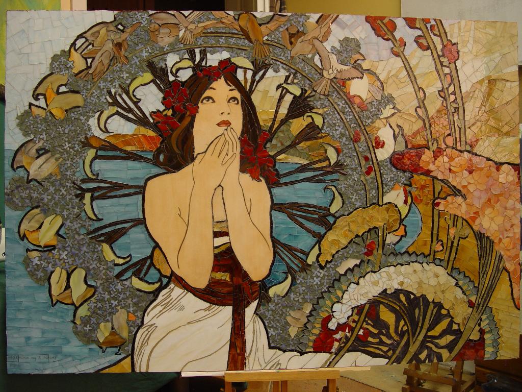 Mozaika wg Alfonsa Muchy o wymiarach 78 x 125 cm