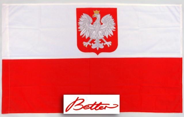 FLAGA POLSKI z GODŁEM POLSKA 112x70- PRODUCENT, Ksawerów koło Łodzi, łódzkie
