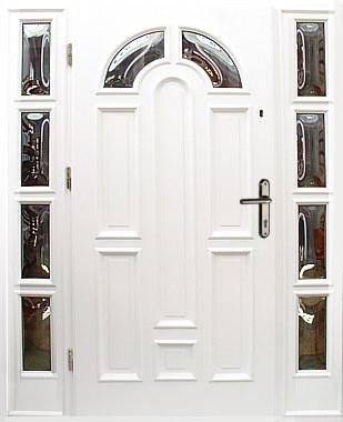 Drzwi zewnetrzne sosna DOMEX z dwoma  przeszklonymdowietlami