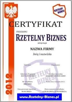 Certyfikat Rzetelny Biznes - Certyfikat rzetelności firmy