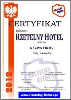 Certyfikat Rzetelny Hotel - Certyfikat rzetelności i jakości