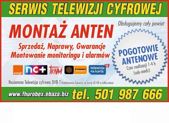 Montaż anten,NC+,Polsat Cyfrowy,telewizja naziemna DVB-T Prochowice, dolnośląskie