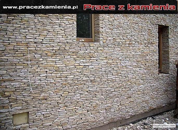 Ściana z kamienia naturalnego - piaskowiec kremowy, francuz