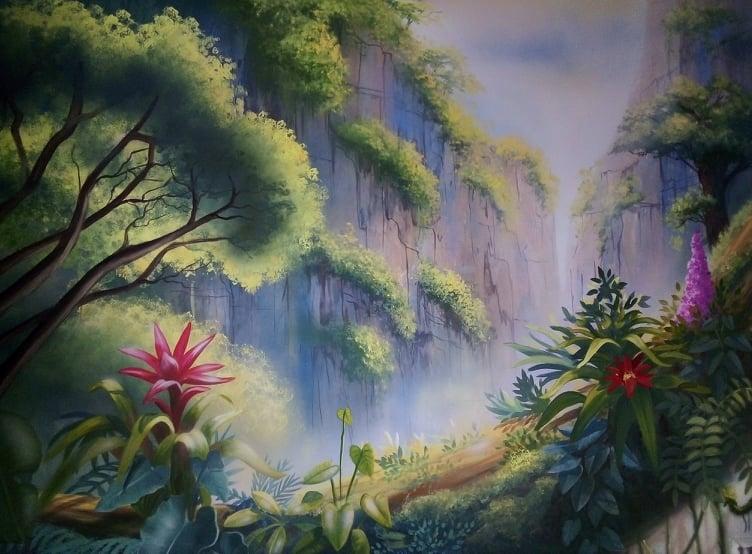 Mural rajski ogród, dzungla, mural z drzewami, krajobraz