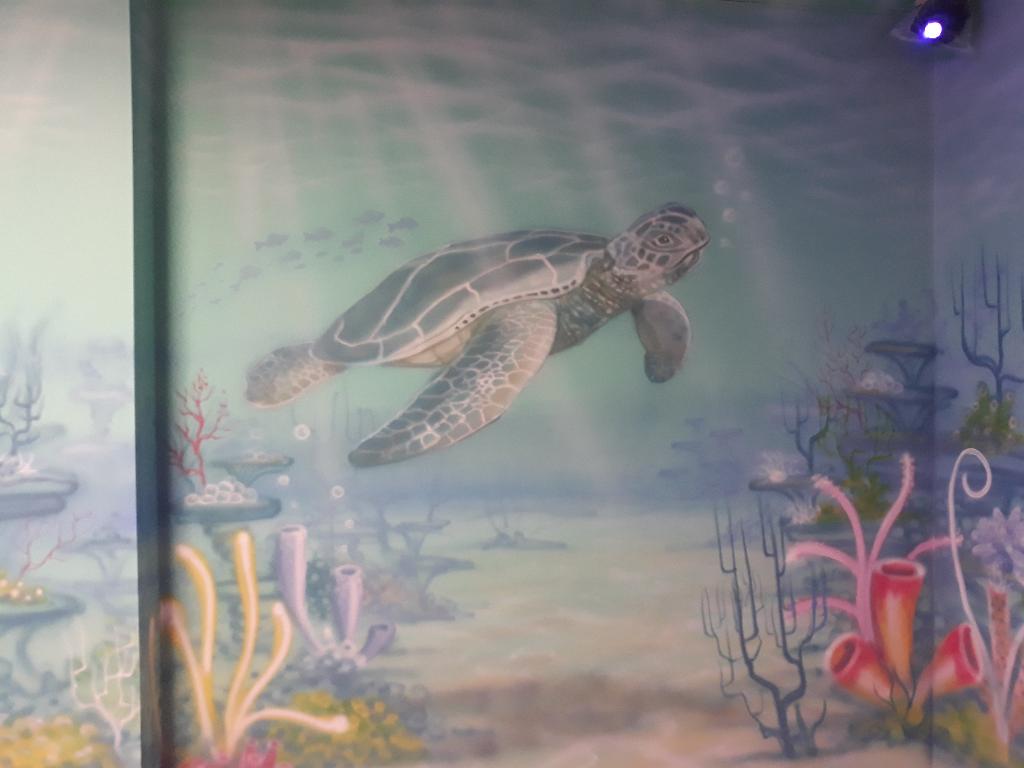 mural świat podwodny, mural z żółwiem, żółw