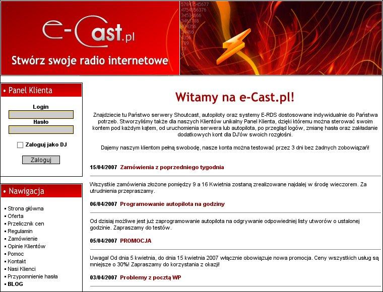 Witryna e-Cast.pl - pierwsza wersja