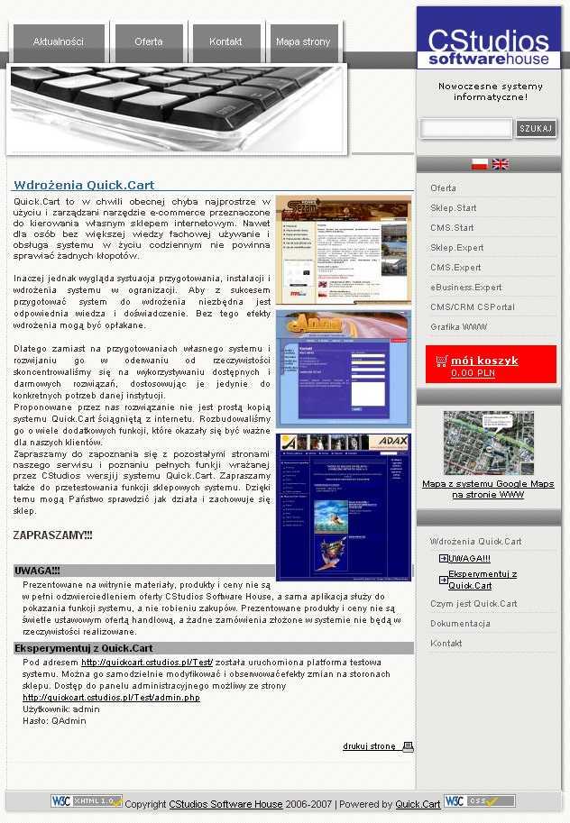 platforma testowa quickcart.cstudios.pl