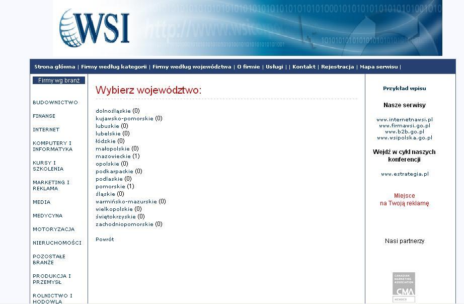 możliwość wyboru firm według lokalizacji