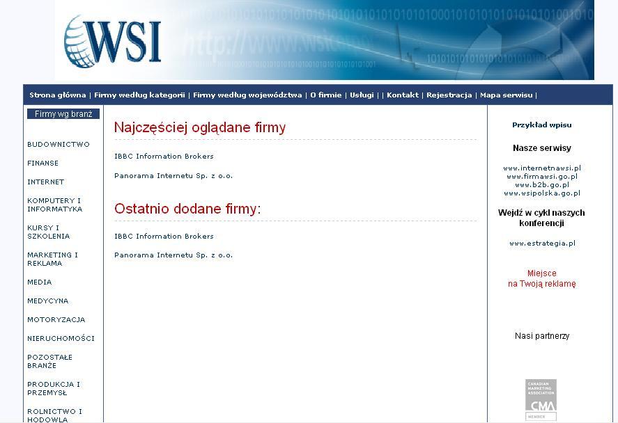 możliwość dodawania banerów reklamowych na stronie głównej i podstronach serwisu www