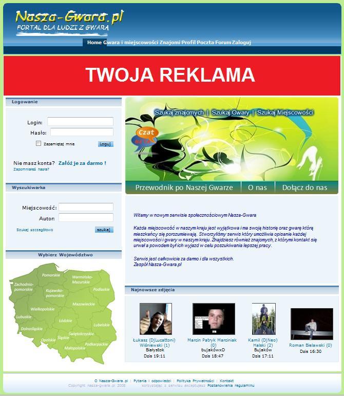 Powierzchnia reklamowa w serwisie nasza-gwara.pl, Warszawa, mazowieckie