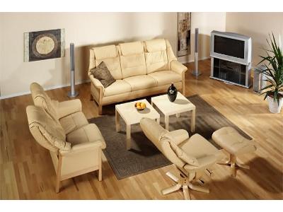 Zestaw wypoczynkowy Bergen - sofa 3 osobowa, sofa 2 osobowa, fotel obrotowy z podnóżkiem - kliknij, aby powiększyć