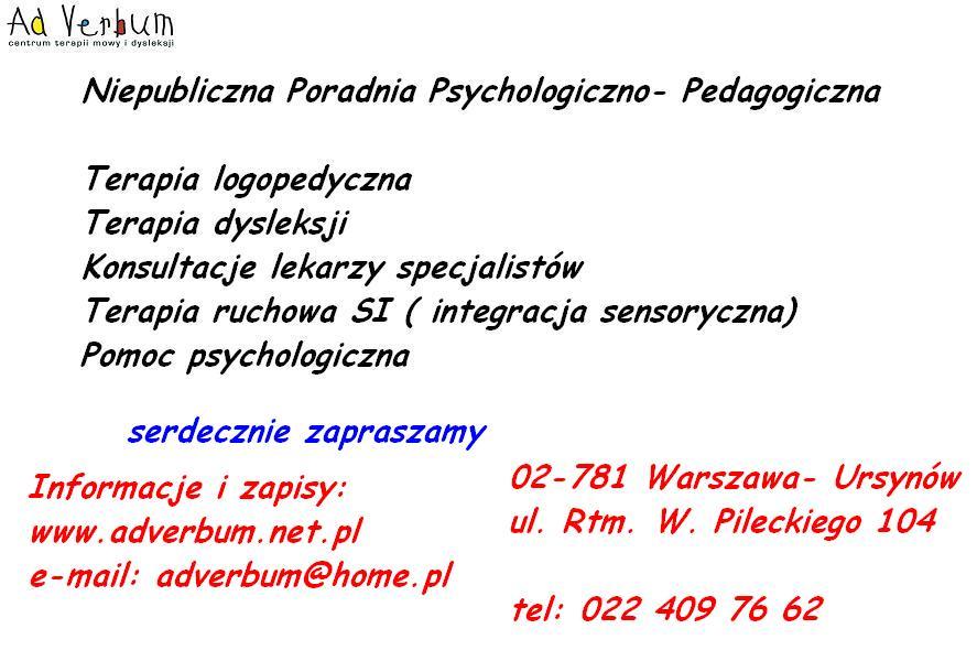 Logopedzi, psycholodzy, dysleksja, jąkanie, SI, Warszawa, mazowieckie