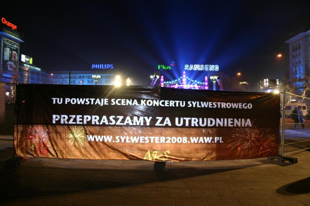 Baner odblaskowy wykonany na potrzeby organizacji imprezy sylwestrowej 2008/2009 w Warszawie.