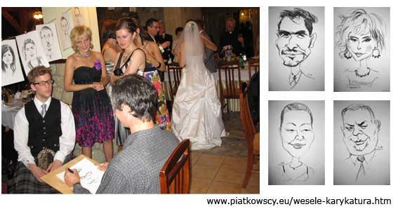 Karykatury, na weselu, portrety ze zdjęcia