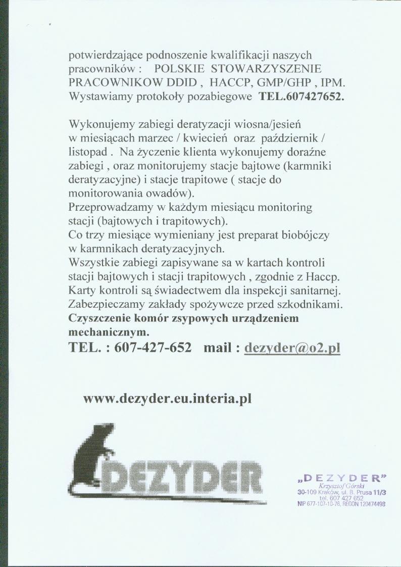Dezyder-Kraków-zwalczanie pluskiew, małopolskie