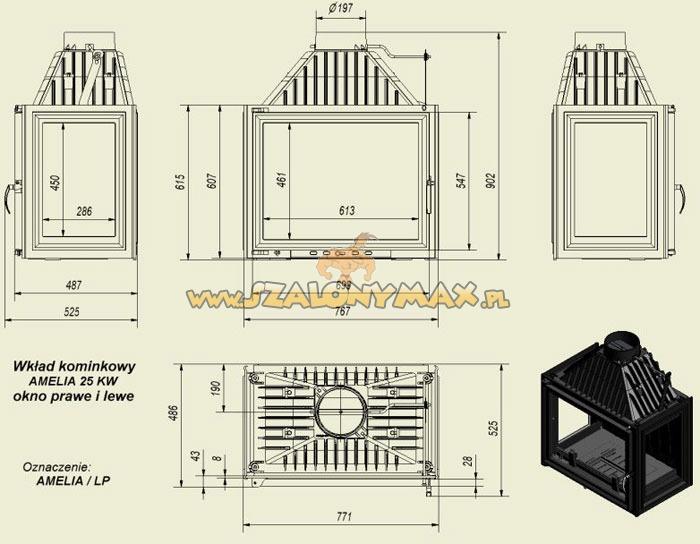 Wkład kominkowy amelia lewa/prawa 25kw