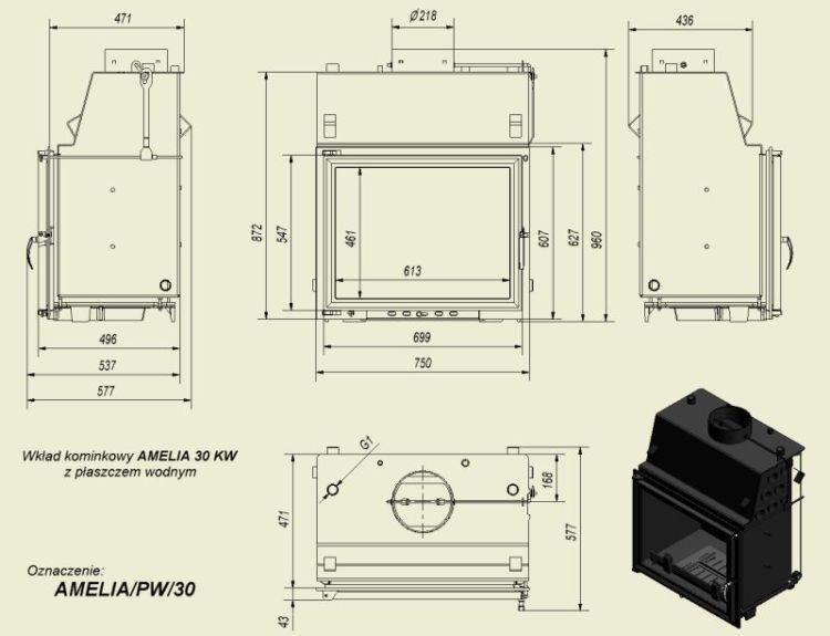 Wkład kominkowy Amelia 30 (z płaszczem wodnym)