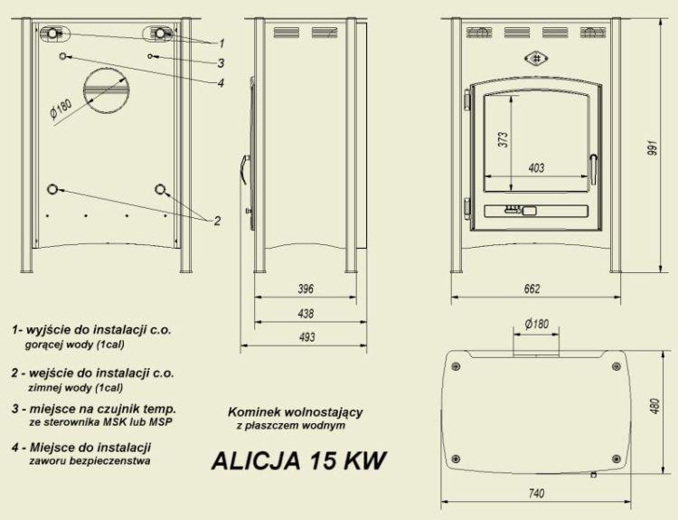 Piec wolnostojący Koza Alicja( płaszcz wodny)