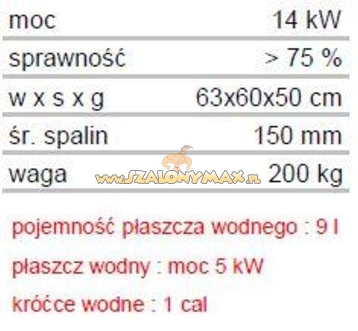 Piec wolnostojący 14kW CEZAR K (płaszcz wodny)