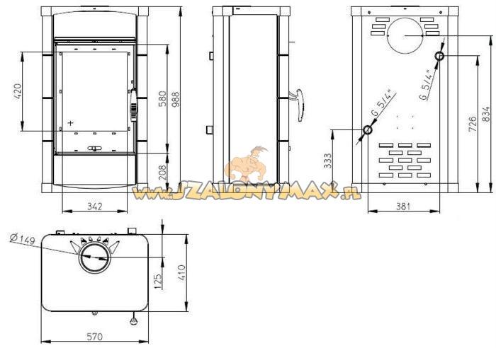 Piec wolnostojący 4 + 6kW SORBAS (płaszcz wodny)