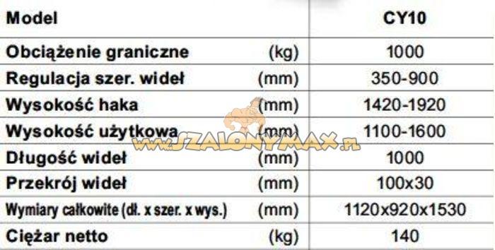 Chwytak widłowy do żurawia CY10 (udźwig:1000kg)
