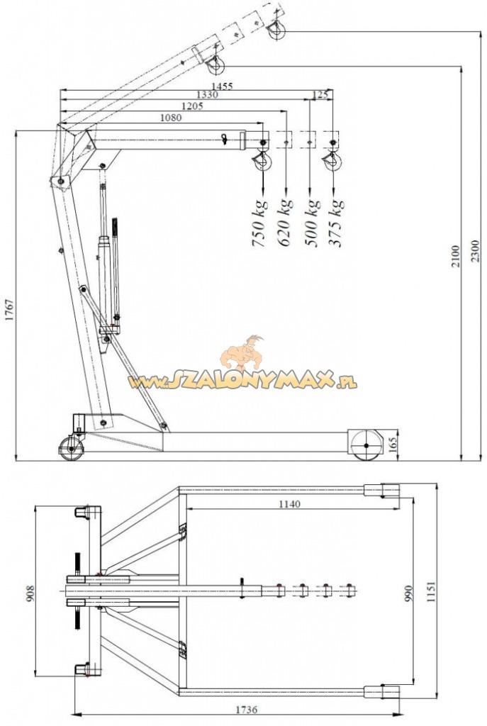 Żuraw hydrauliczny ręczny ZHR - 750P