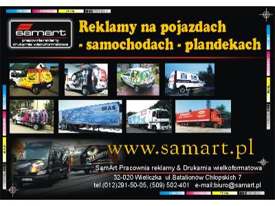 Oklejanie pojazdów_reklama reklamy na samochodach plandekach autach__profesjonalnie   www.samart.pl - kliknij, aby powiększyć