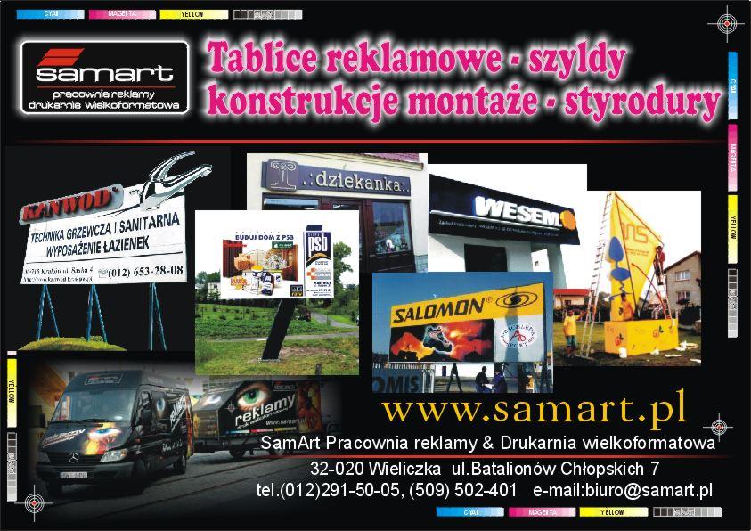 Tablice reklamowe_szyldy reklamowe informacyjne_konstrukcje reklamowe montaż Kraków  www.samart.pl