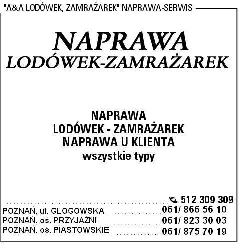 NAPRAWA LODÓWEK- Amica Bosch Polar Ardo Siemens, POZNAŃ, ul GŁOGOWSKA, wielkopolskie