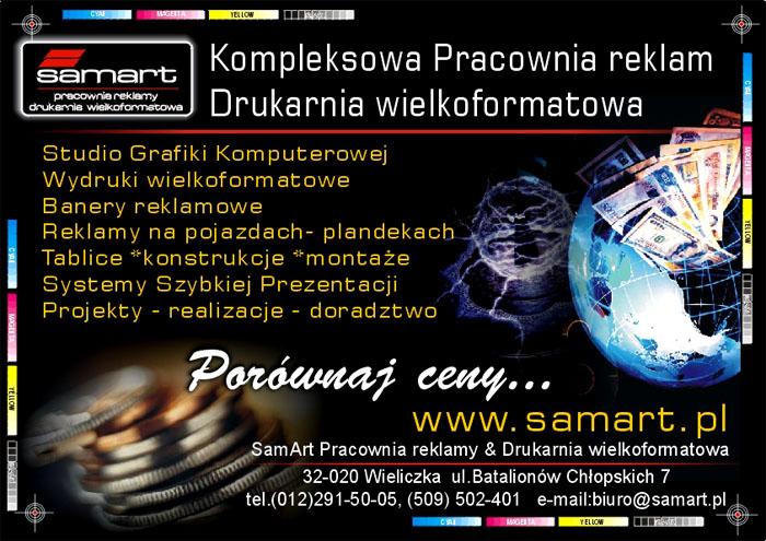 Tablice reklamowe szyldy Kraków, pracownia reklam druk wielkoformatowy  www.samart.pl