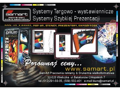 Systemy wystawiennicze Kraków, roll up, x-baner, pop up trybunki degustacyjne Kraków www.samart.pl - kliknij, aby powiększyć