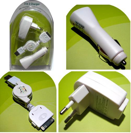 Zestaw Ipod/Iphone ładowarka zasilacz sieciowy i samochodowy, kabel USB
