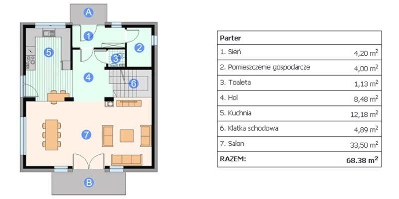 Parter domu piętrowego 133m2