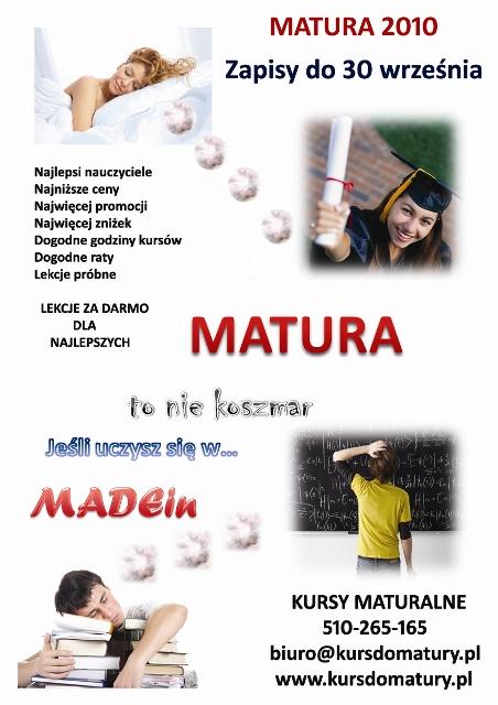 KURSY MATURALNE - Matura 2010  MADEin Częstochowa, Częstochowa, Racibórz, śląskie