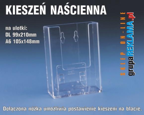 kieszonka na ścianę z wylewanej plexi na ulotki formatu DL i A6, poniżej informacje-zamówienie