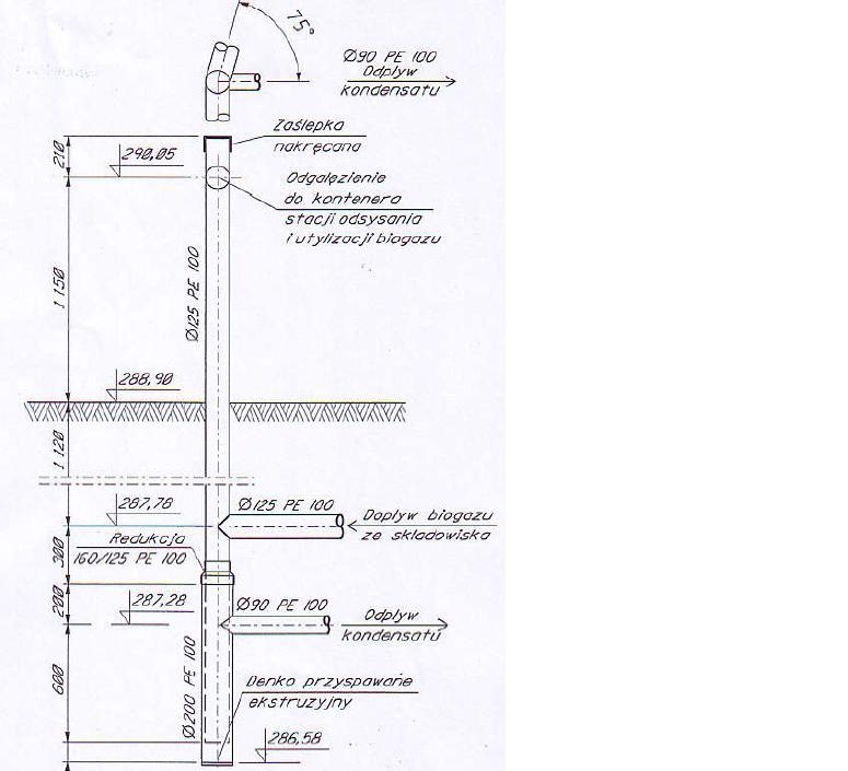 centralny odwadniacz butelkowy fi 200 mm PE HD odpływ kondensatu biogazu stacja odsysania