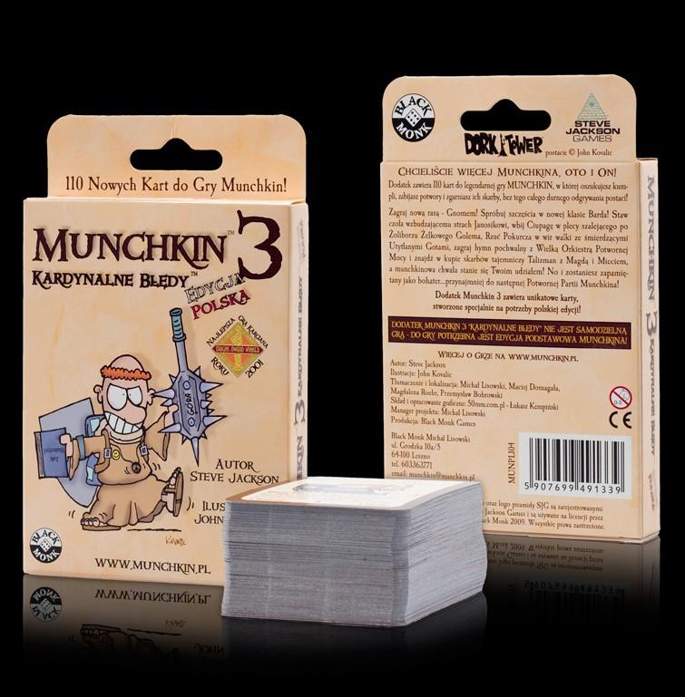 Skład opakowania oraz 110 kart do gry Munchkin 3 - Black Monk Games