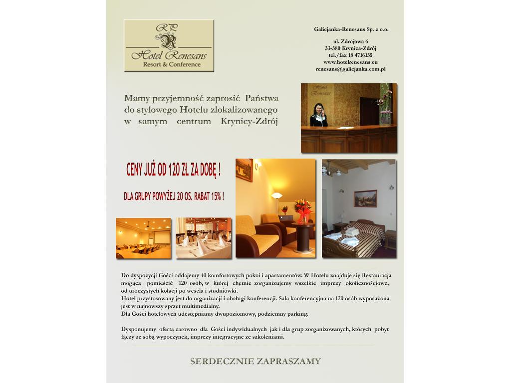 HOTEL RENESANS ZAPRASZA DO KRYNICY-ZDRÓJ, KrynicaZdrój, małopolskie