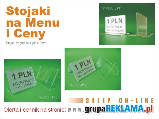 Stojaki na Menu lub Ceny pleksi zaginane.