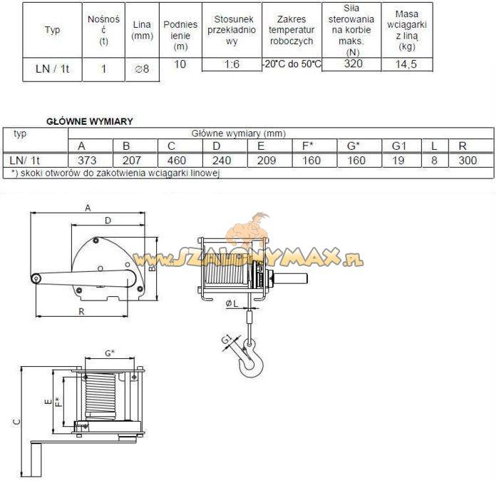 2203180 Wciągarka linowa LN/1,0t (długość liny, Ząbkowice Śląskie, dolnośląskie