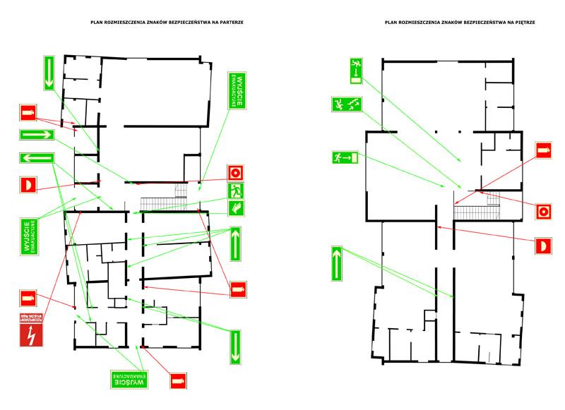 Plan rozmieszczenia znaków bezpieczeństwa.