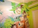 "Księga dżungli" 4,50m x 2,70 m Pokoj dziecięcy. Farba: akryl oraz olejna na bazie akry