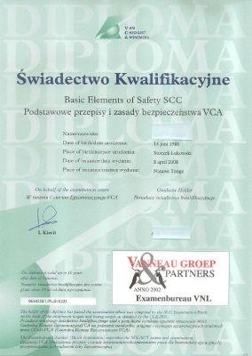 Oryginalny, holenderski Certyfikat VCA