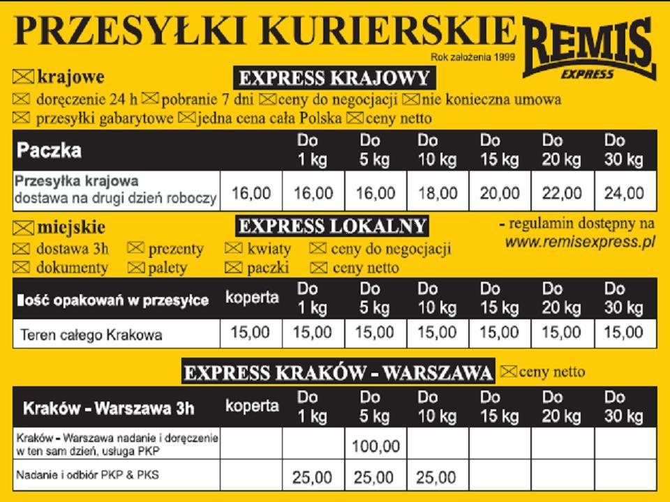 Przesyłki małopolska, Polska www.remisexpress.pl, Kraków, Warszawa, Katowice, Wrocław, małopolskie