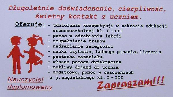 POMOC W NAUCE KL. I - III, JASŁO i okolice, podkarpackie