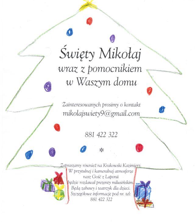 Święty Mikołaj-spotkanie, wizyty domowe, Kraków, małopolskie